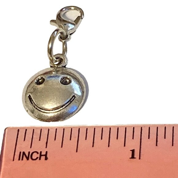 Smiley Face Clip On Charm For Bracelet Zipper Pull Bag Silver Tone Smile Happy - Picture 5 of 12
